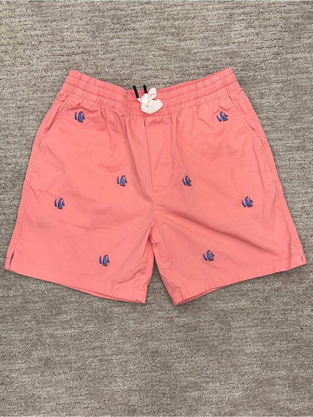 Boy’s Coral Shoets with Embroidered Sailboats